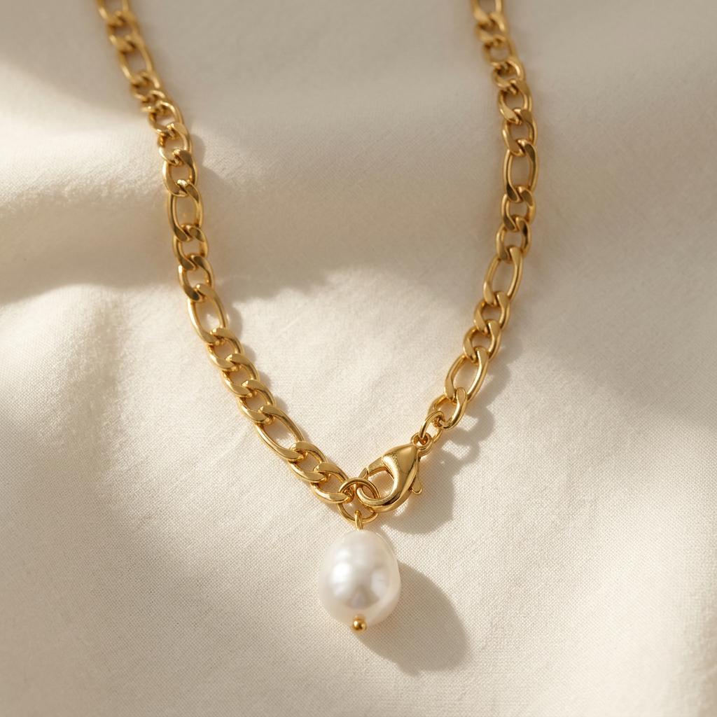 Liv Necklace Gold på elfenbensfärgat tyg