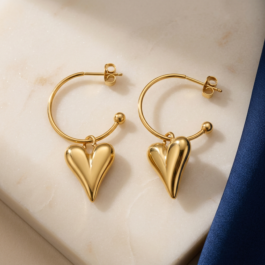Miren Earrings Gold på elfenbensfärgad marmor med djupblått siden